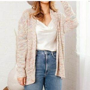 Talbots Beige Long Cottage Boho Costal Knit‎ Cardigan Sweater Women’s Sz XL